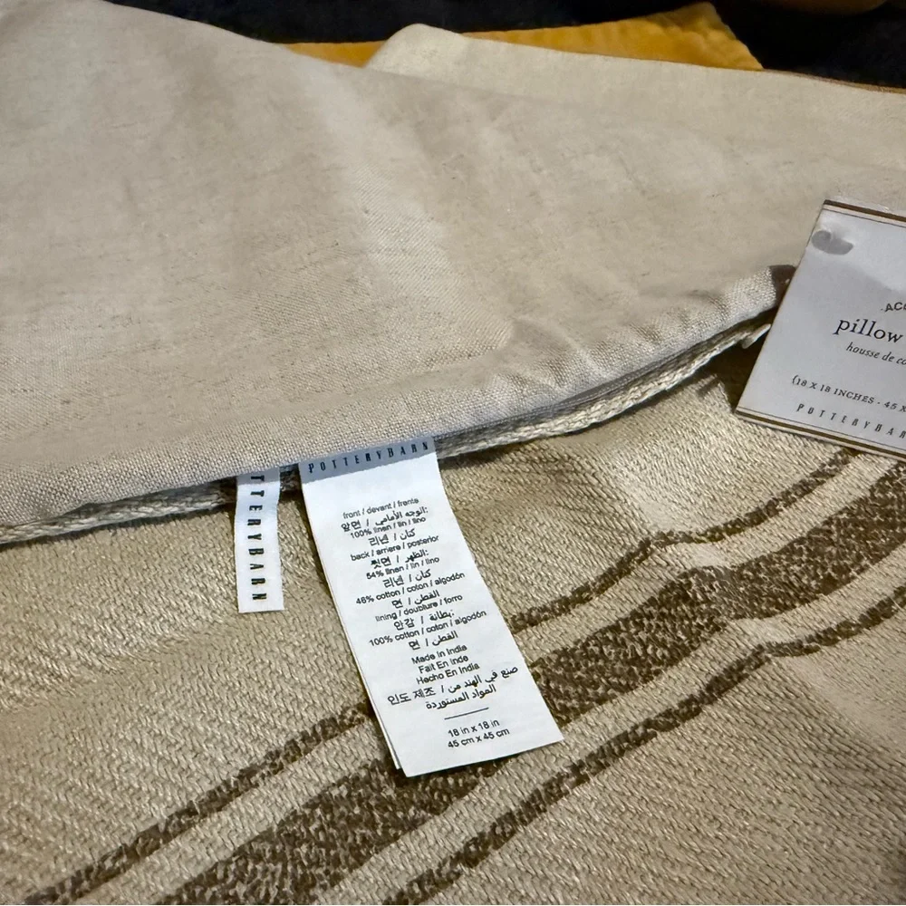 New Pottery Barn Linen Pieced Grainsack Stripe Pillow Cover, 18” - Picture 10 of 14